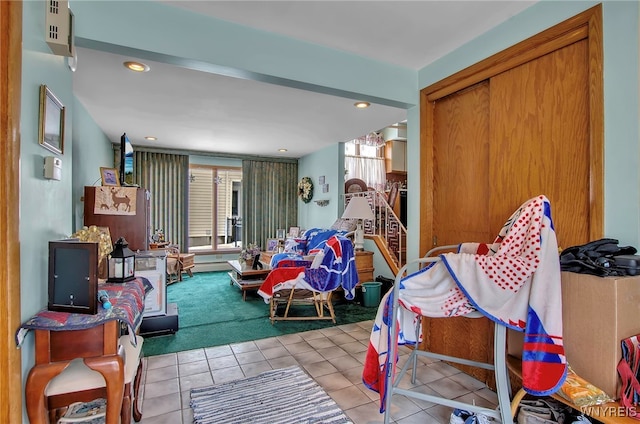 playroom with light tile patterned floors