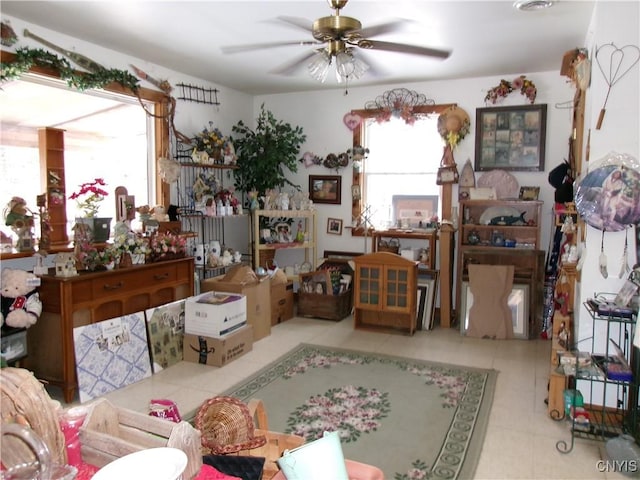 misc room featuring ceiling fan