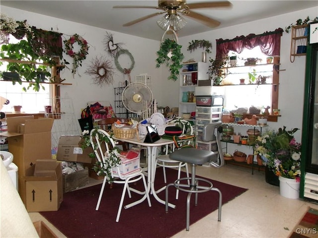 dining room with ceiling fan