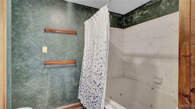 bathroom with shower / bathtub combination with curtain