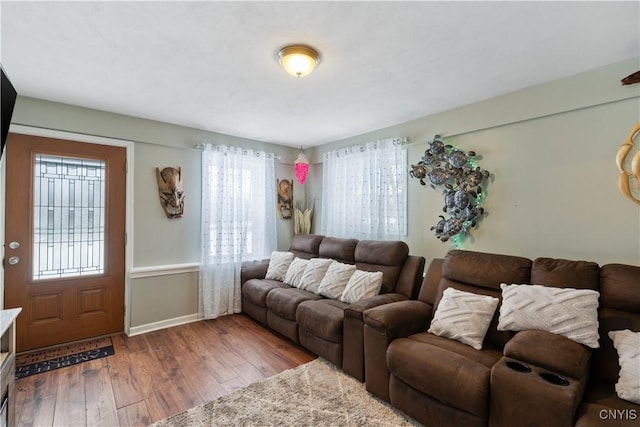 living room featuring dark hardwood / wood-style flooring