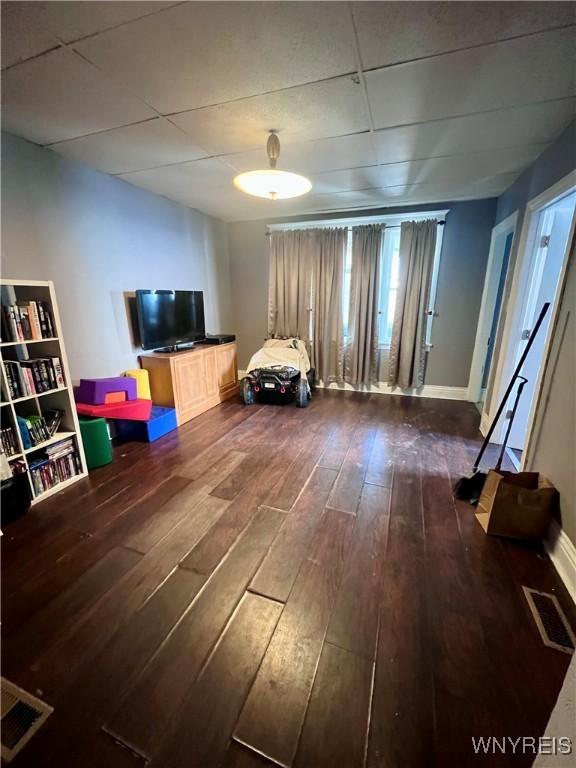 interior space with dark wood-type flooring