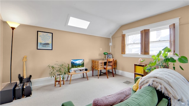 interior space with lofted ceiling with skylight