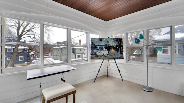 miscellaneous room with wooden ceiling