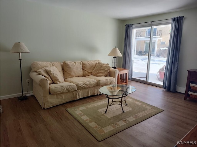 living room with dark wood-type flooring