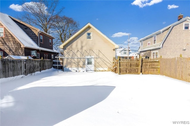 view of snow covered property