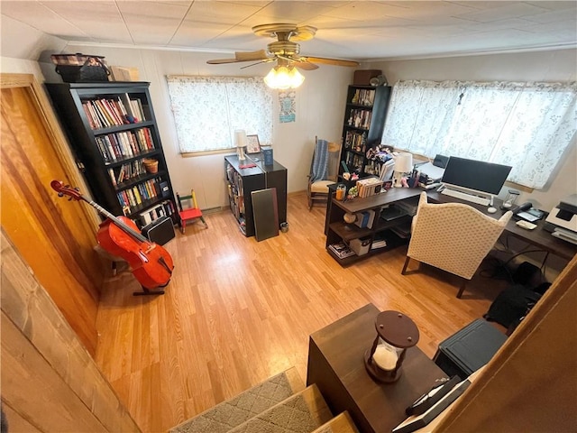 office area featuring ceiling fan and wood-type flooring