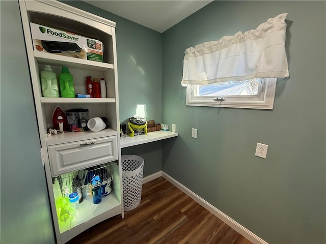 washroom with dark hardwood / wood-style flooring