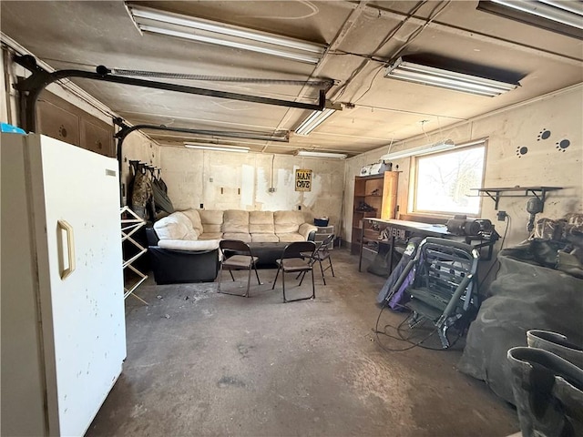 garage featuring white refrigerator