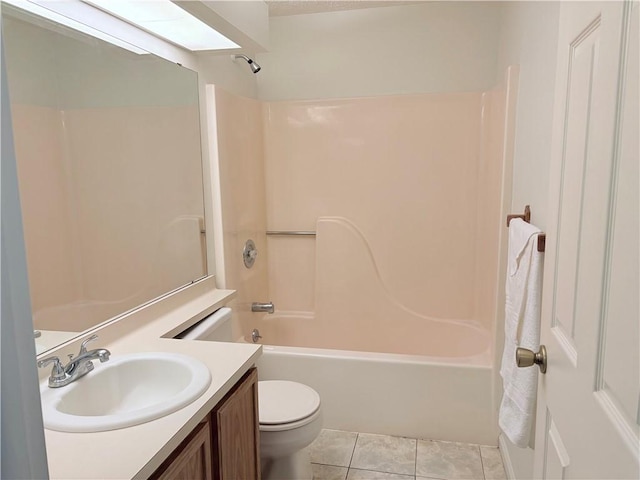 full bathroom featuring vanity, shower / bathing tub combination, tile patterned flooring, and toilet