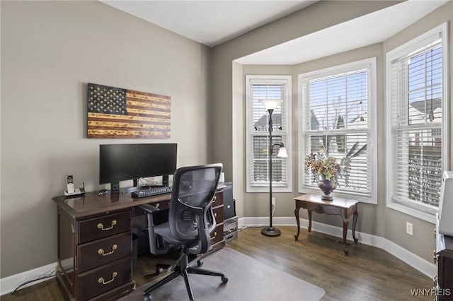 home office featuring dark hardwood / wood-style floors