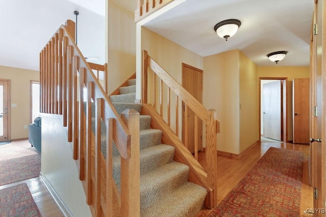 stairway featuring hardwood / wood-style floors