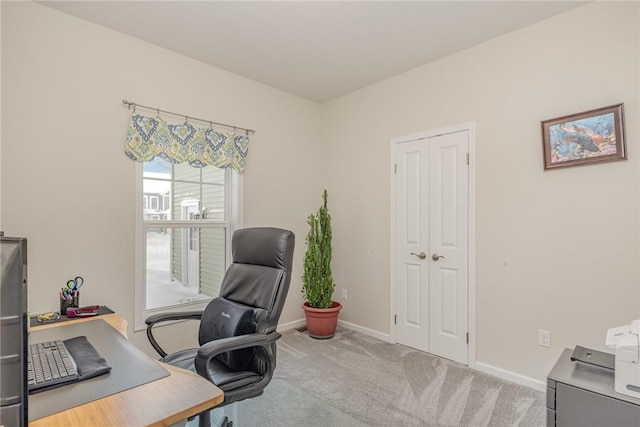 office space featuring light colored carpet