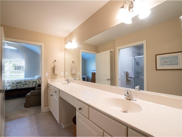 5134 Cheshire Glen Rd Unit 240A, Canandaigua-Town, NY 14424 - bathroom with tile patterned floors, a shower with shower door, and vanity