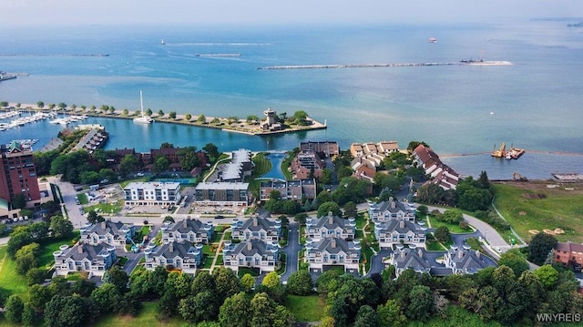 aerial view with a water view