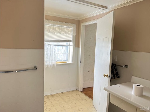 bathroom with tile walls