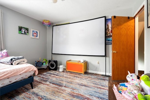 home theater with hardwood / wood-style floors