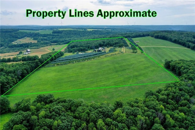 birds eye view of property with a rural view