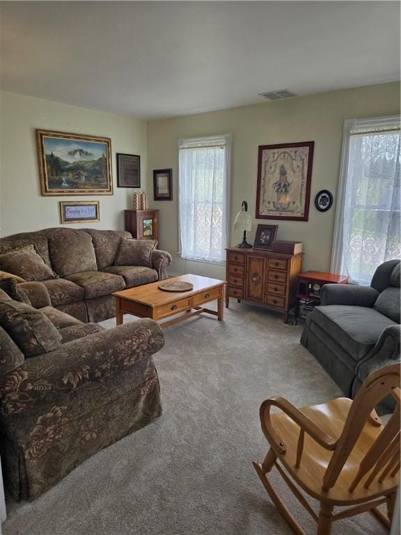 living room with light carpet