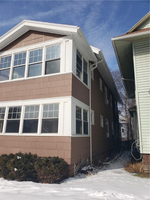 view of snow covered property