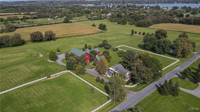 bird's eye view with a rural view and a water view