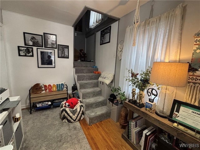 stairway with wood-type flooring