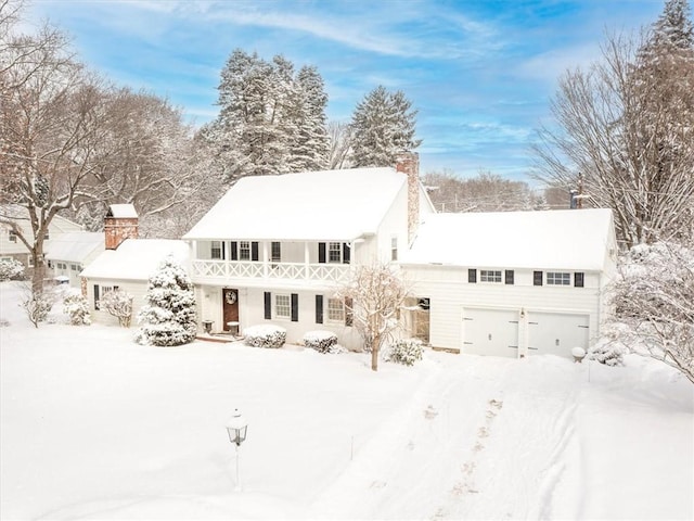 view of snow covered facade