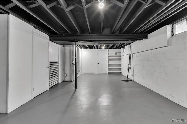 basement featuring concrete block wall