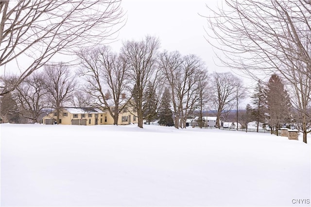 view of yard layered in snow