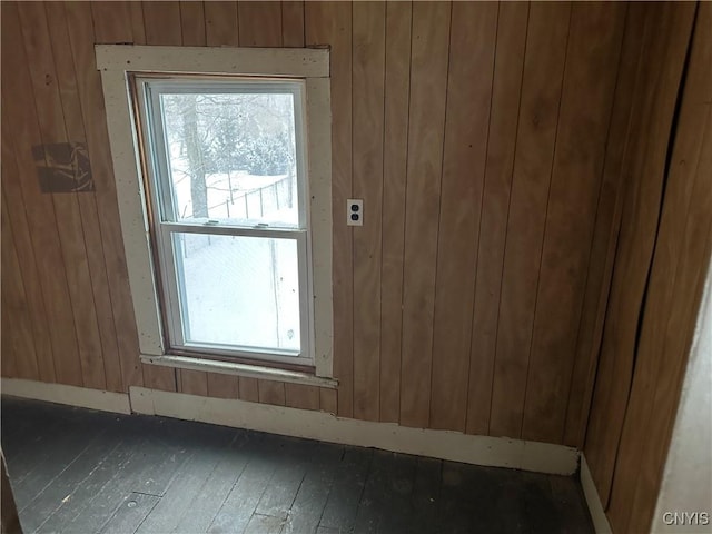 interior space with wood walls and wood finished floors