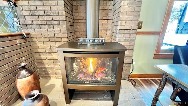 interior details featuring a fireplace