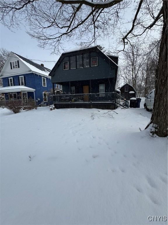 view of snow covered property