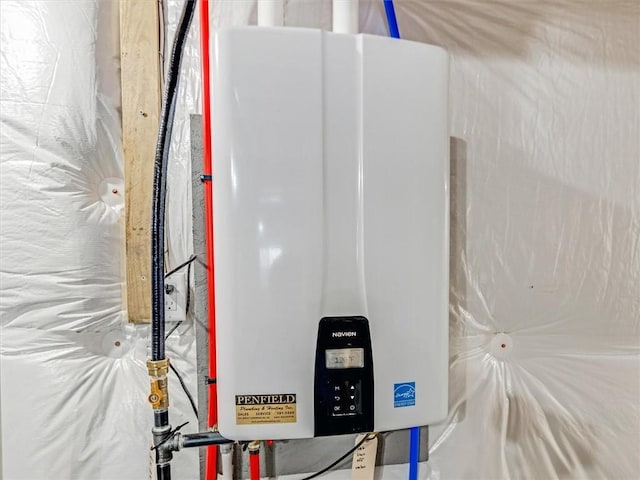 interior space featuring tankless water heater