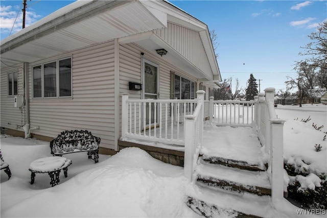 view of snow covered exterior