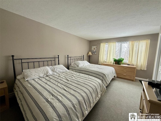 bedroom featuring carpet flooring and a textured ceiling