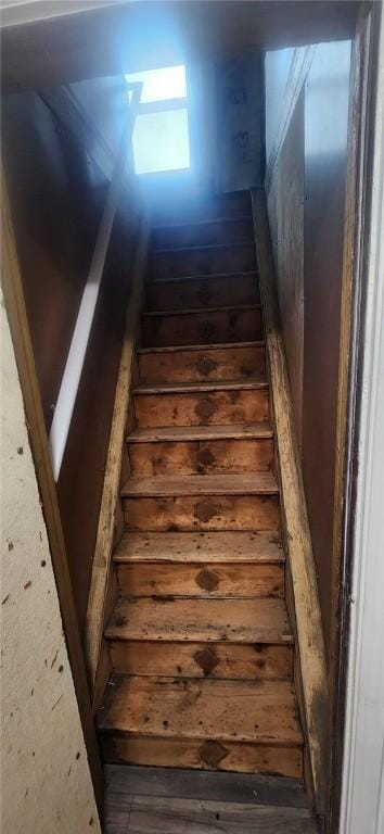 stairway featuring wood finished floors