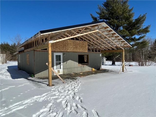 view of snow covered property