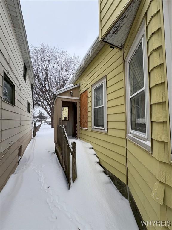 view of snow covered exterior