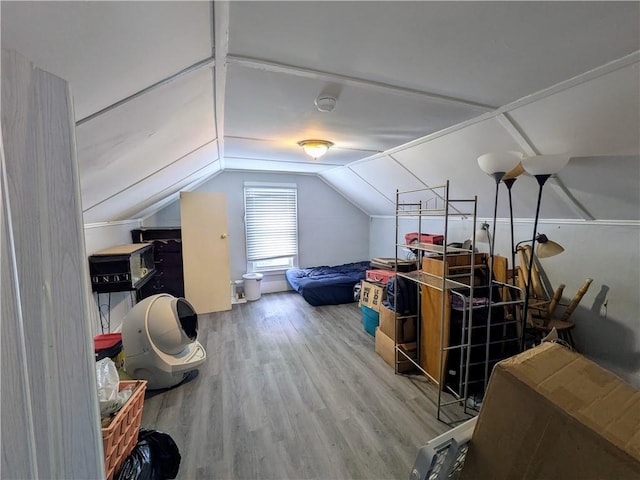 bonus room with lofted ceiling and wood finished floors