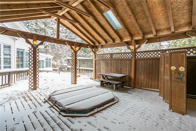 view of snow covered deck