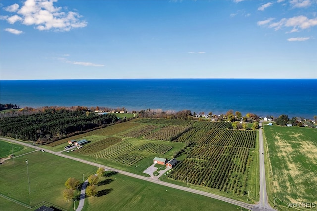 aerial view featuring a water view and a rural view