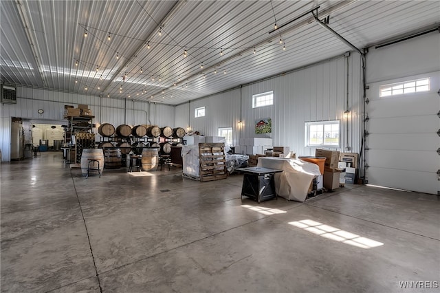 garage with metal wall