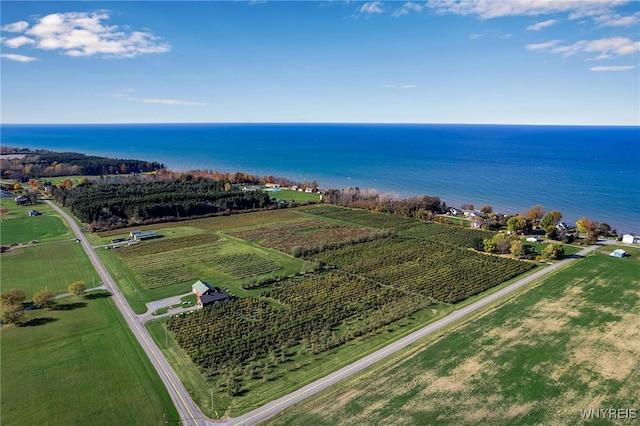 birds eye view of property featuring a rural view and a water view