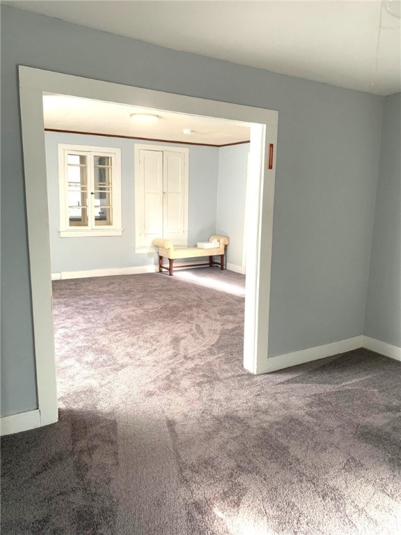 unfurnished room with baseboards and carpet floors