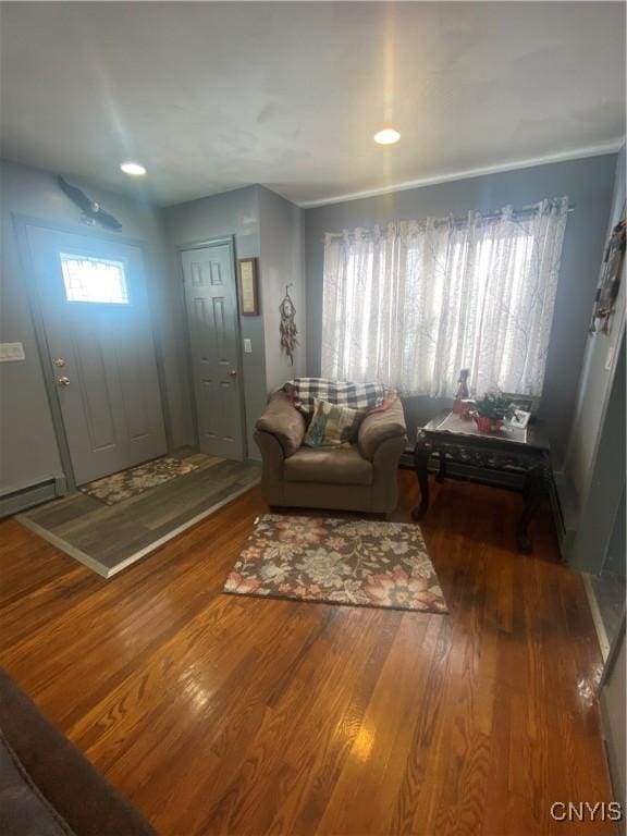 living room with dark wood-style floors