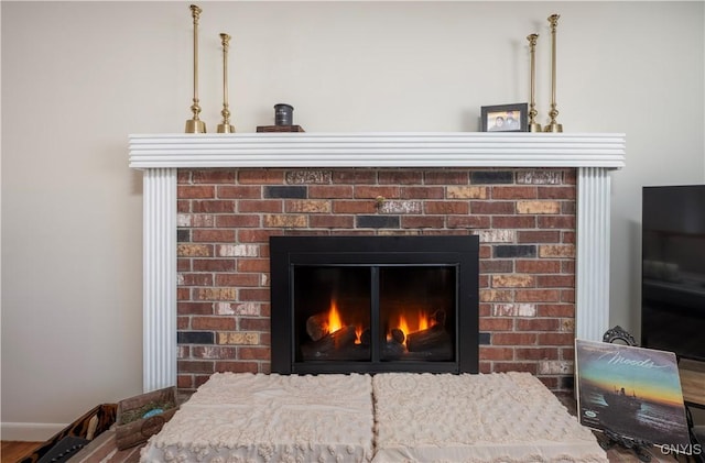 room details with a brick fireplace