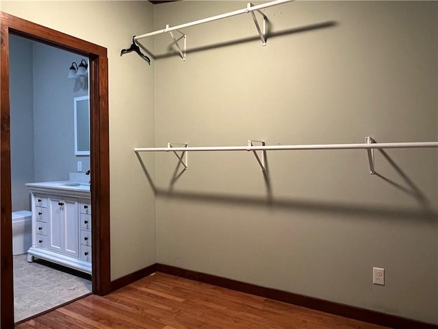 spacious closet featuring a sink and wood finished floors