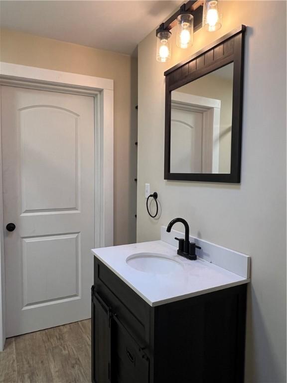 bathroom featuring wood finished floors and vanity