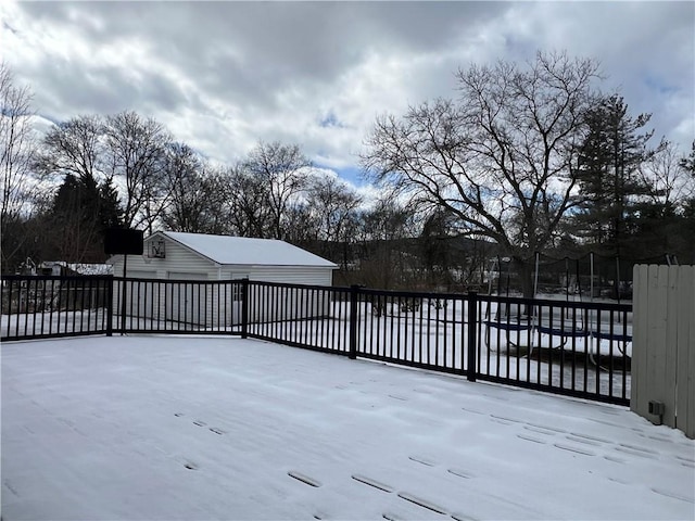 view of snow covered patio