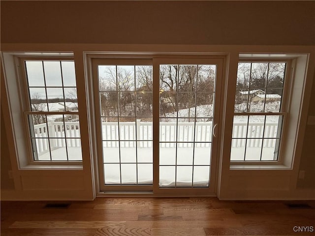 entryway with wood finished floors